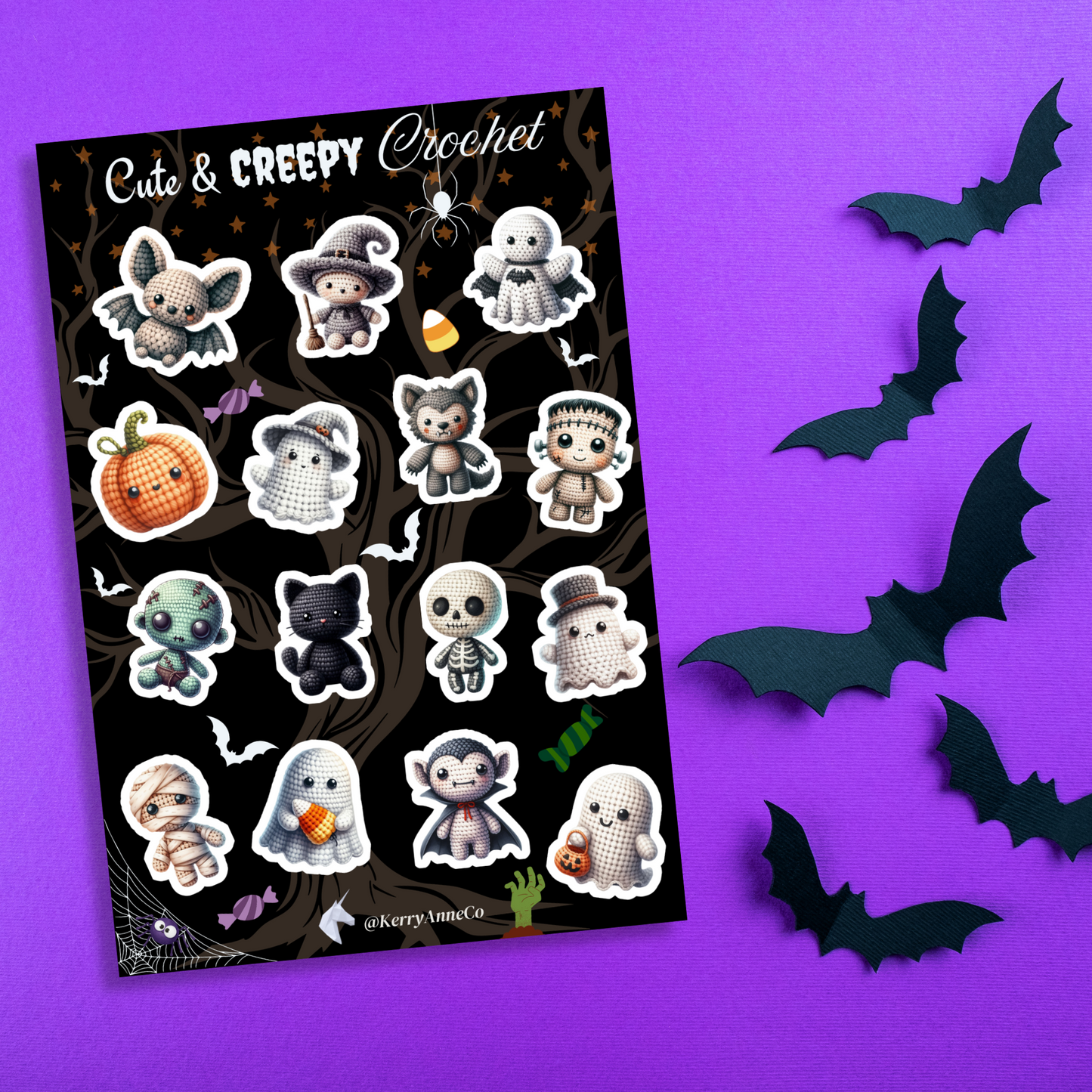 Cute and Creepy Crochet Sticker Sheet