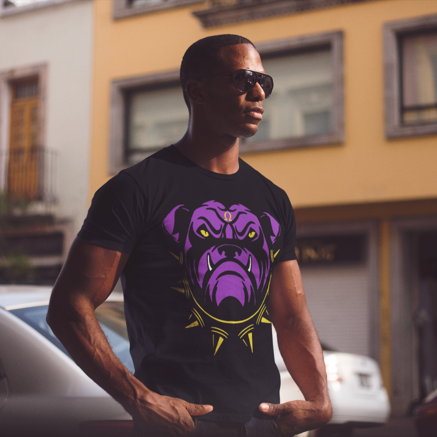 Omega Purple and Gold Bull Dawg T-Shirt. FREE DOMESTIC SHIPPING!