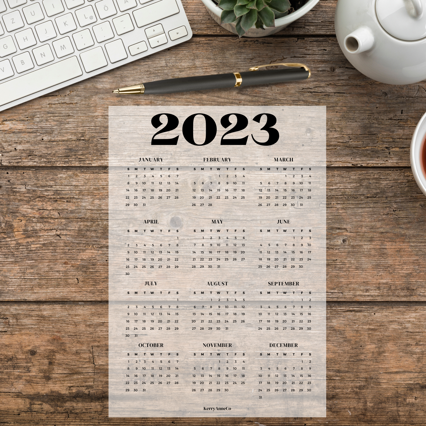 2023 Year-at-a-Glance Smooth Vellum Overlay Dashboard