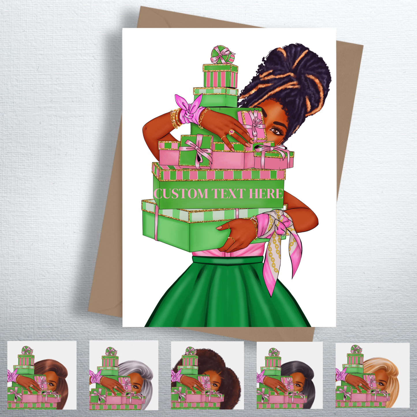 Sorority Inspired Pink and Green Gifts Greeting Cards