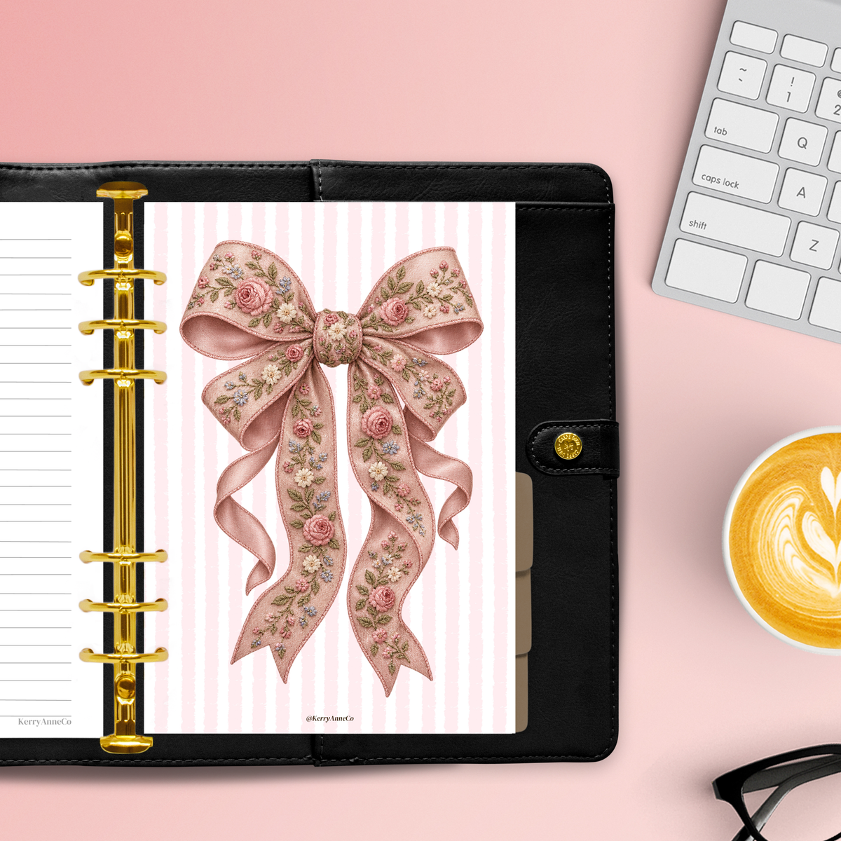 Super Cute Hyper-realistic Illustration of a Pretty Pink Bow for your Planner Binder Dashboard