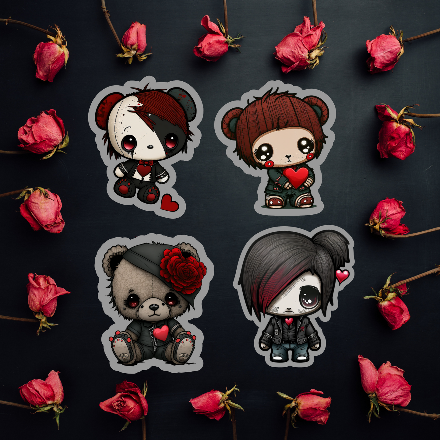 Love/Valentine/Anti-Valentine Emo Goth Chibi Die-Cut Sticker Pack