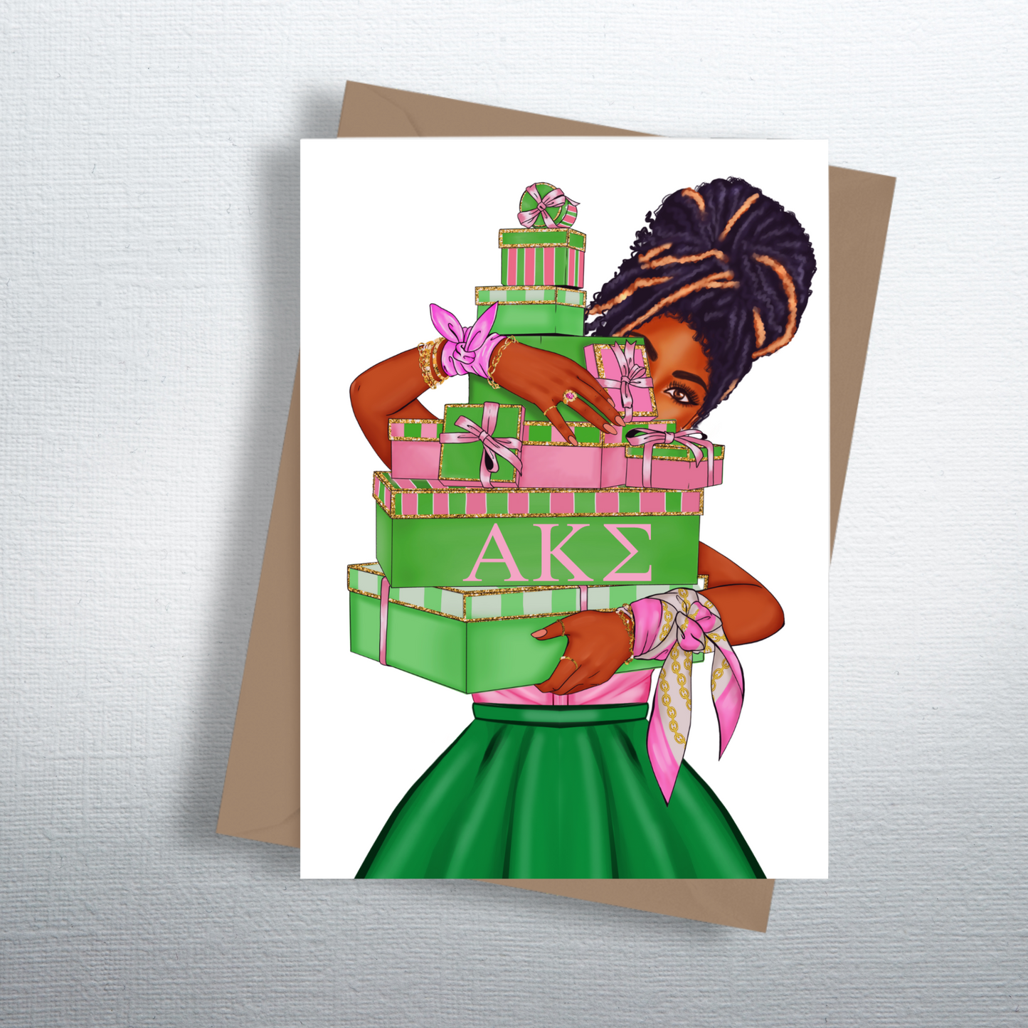 Sorority Inspired Pink and Green Gifts Greeting Cards