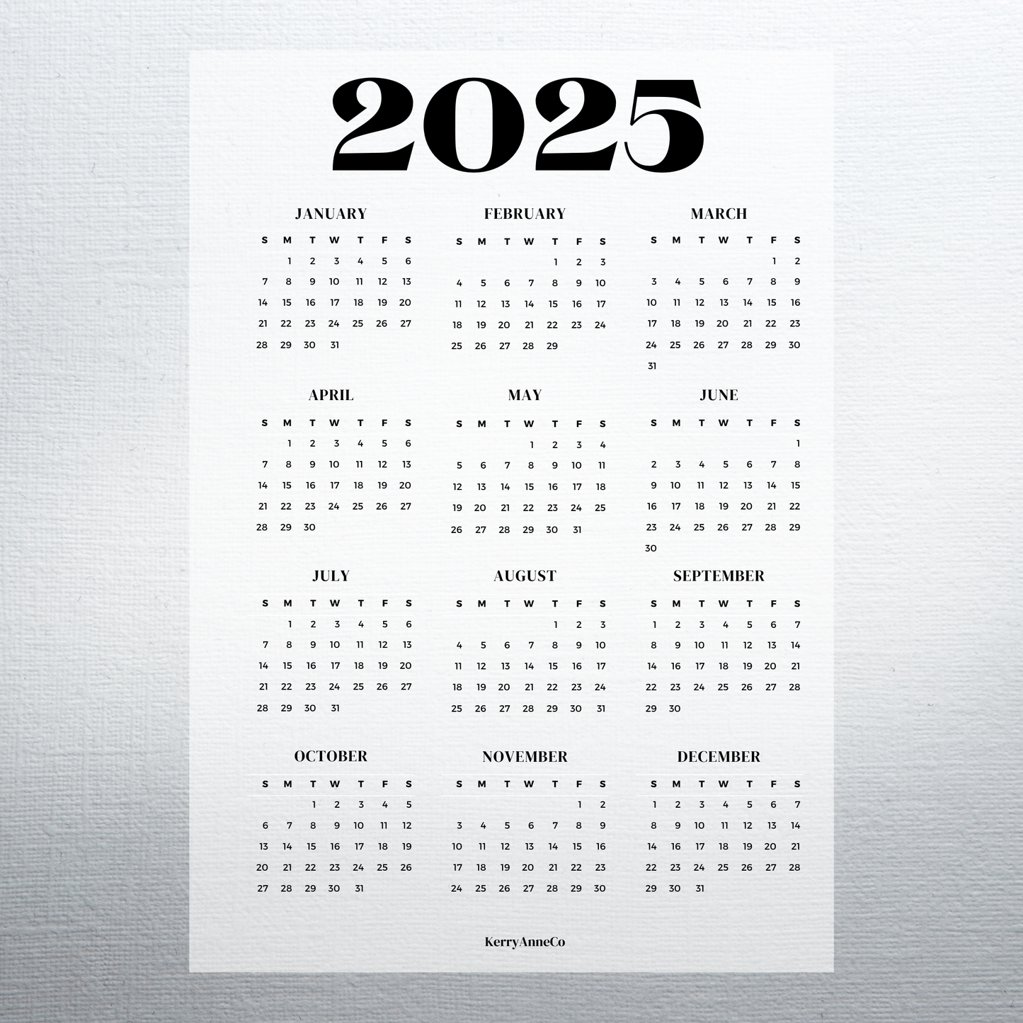 2025 Year-at-a-Glance Smooth Vellum Overlay Dashboard