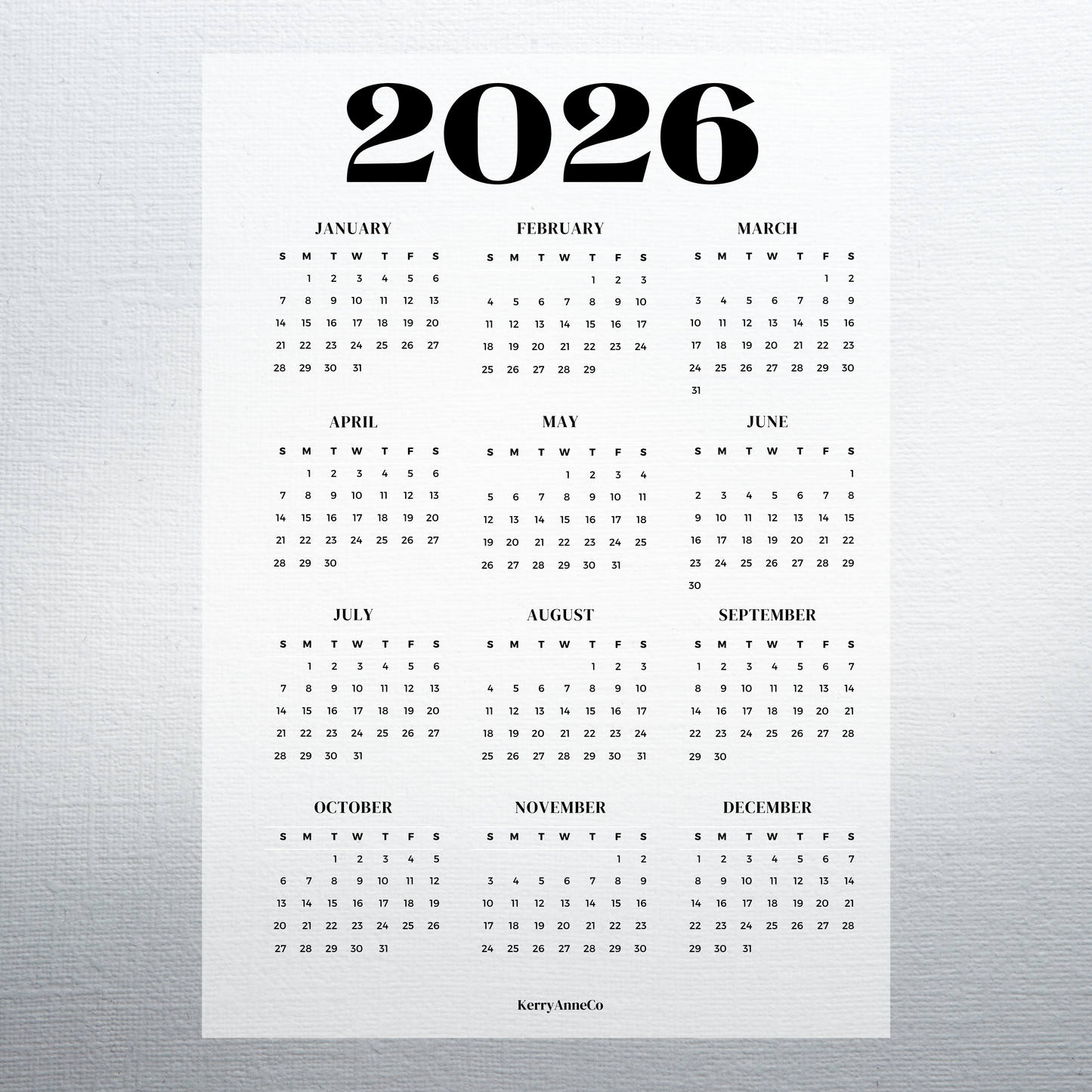 2026 Year-at-a-Glance Smooth Vellum Overlay Dashboard