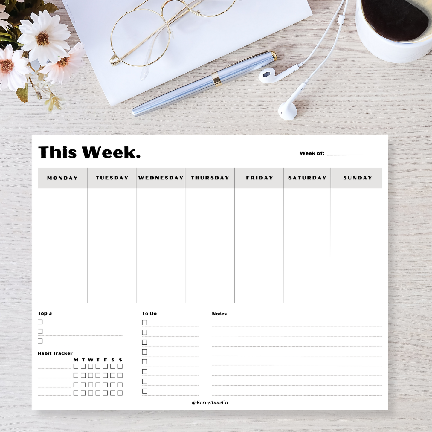 Weekly Planner Premium Undated Notepad