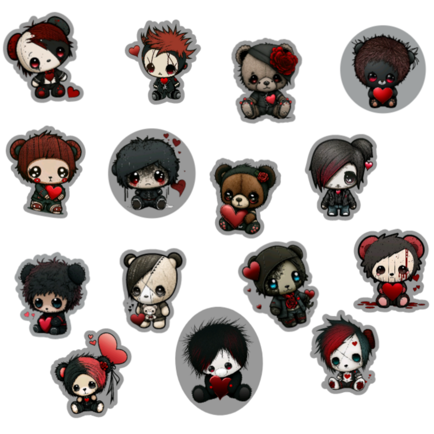 Love/Valentine/Anti-Valentine Emo Goth Chibi Die-Cut Sticker Pack