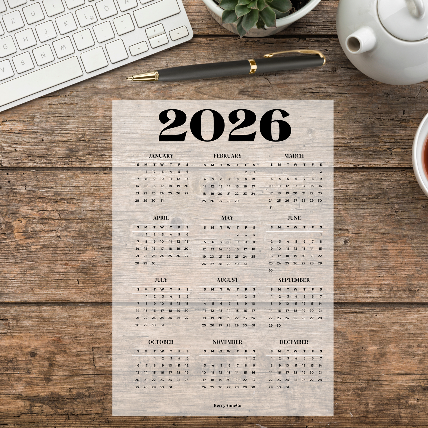 2026 Year-at-a-Glance Smooth Vellum Overlay Dashboard