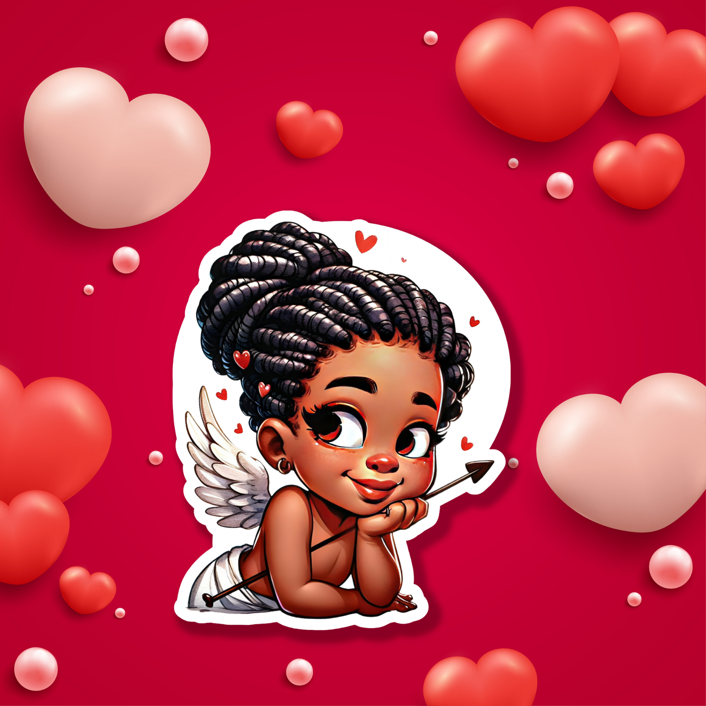 Girl Cupid Love Valentine African American Laminated Die-Cut Sticker or Magnet