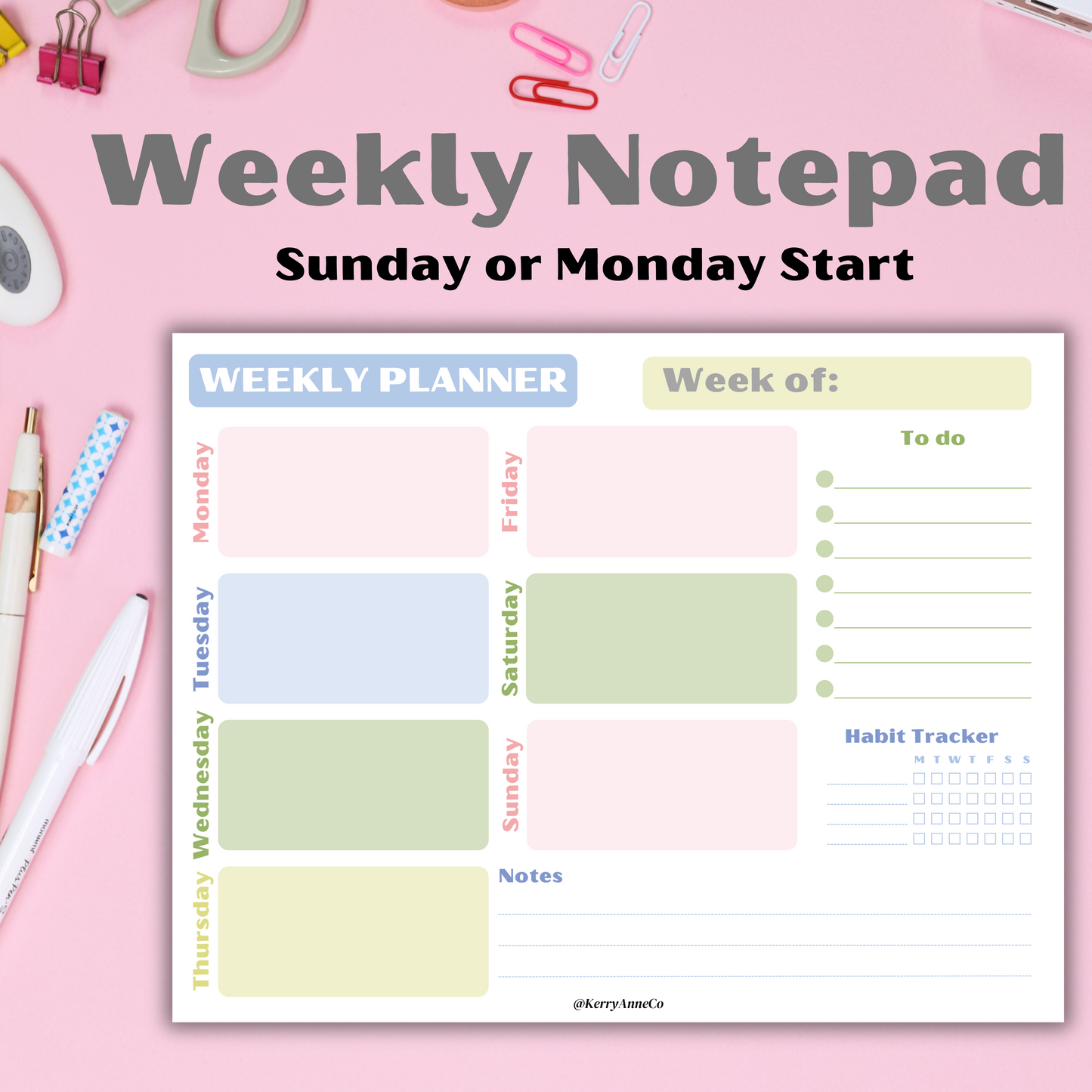 Colorful Weekly Planner Premium Undated Notepad