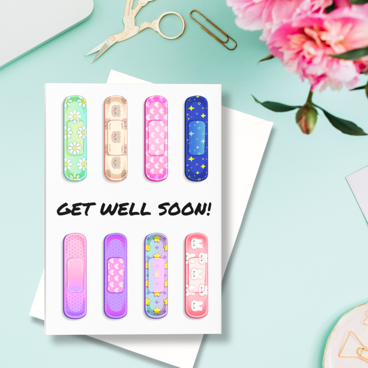 Cute Bandage Get Well Soon Greeting Card | Playful 5x7 Card with Envelope