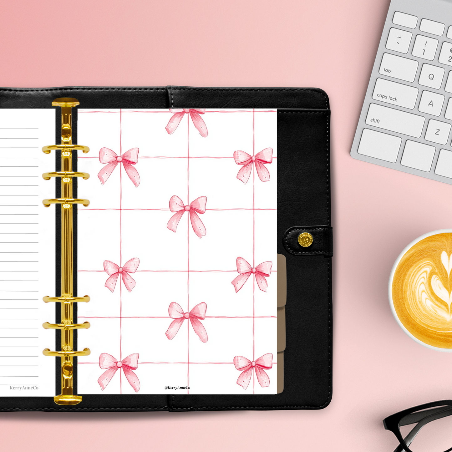 Pink Grid Bows Binder Dashboard