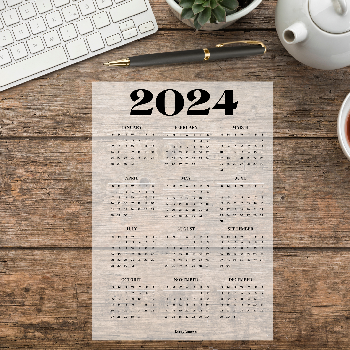 2024 Year-at-a-Glance Smooth Vellum Overlay Dashboard