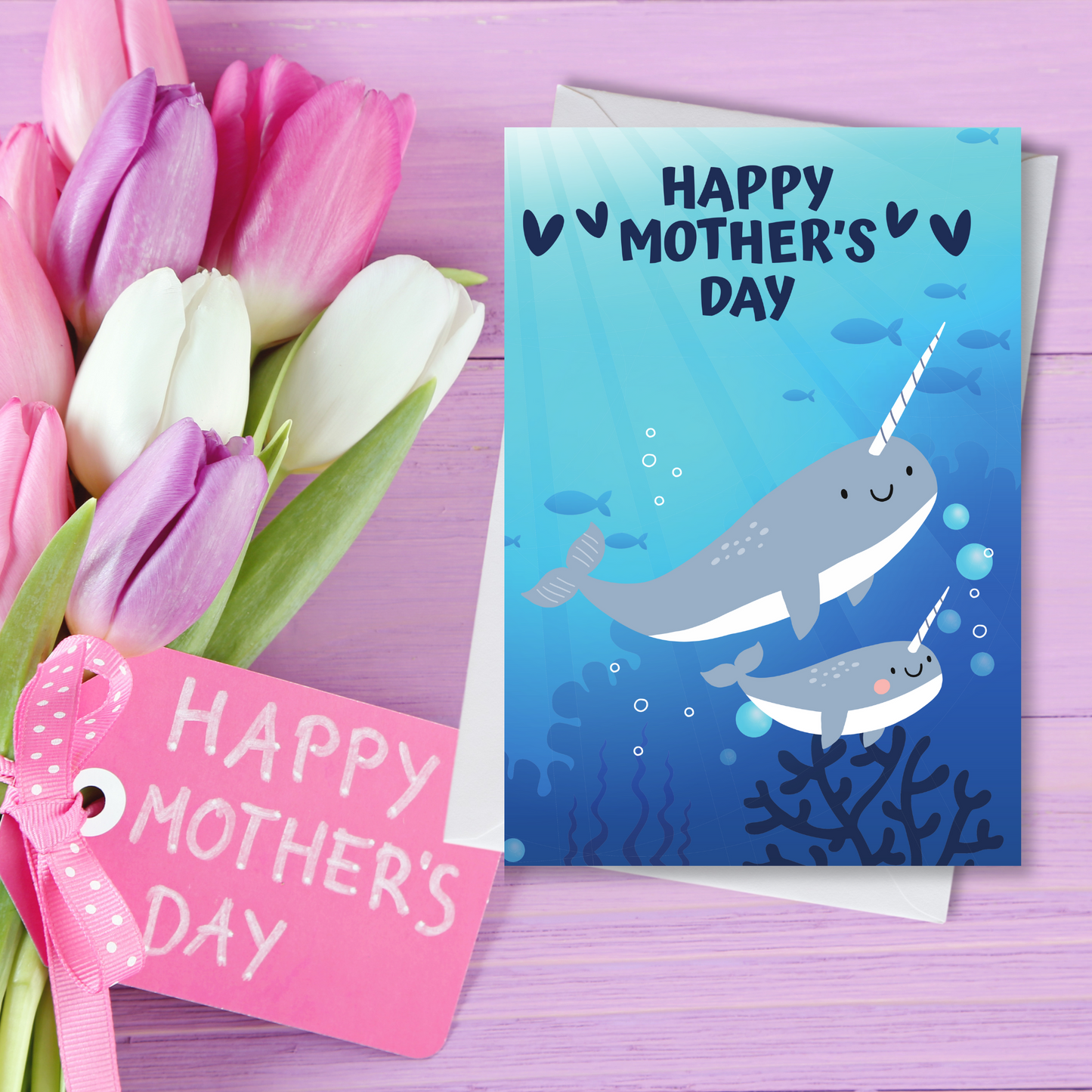 Mother's Day Narwhal and Kid Greeting Card