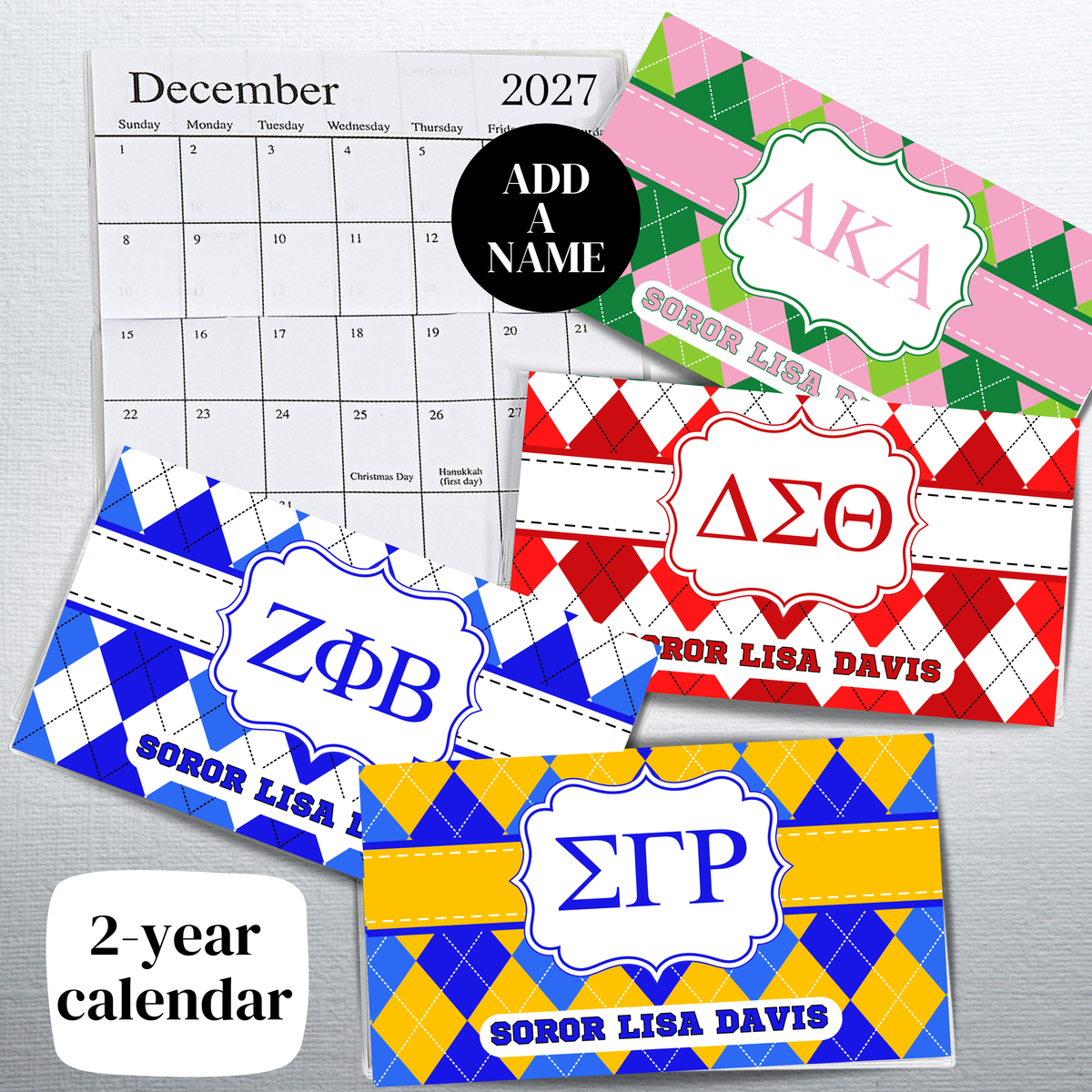 Sorority Inspired Personalized 2-Year Pocket Calendar 2027-2028 FREE DOMESTIC SHIPPING