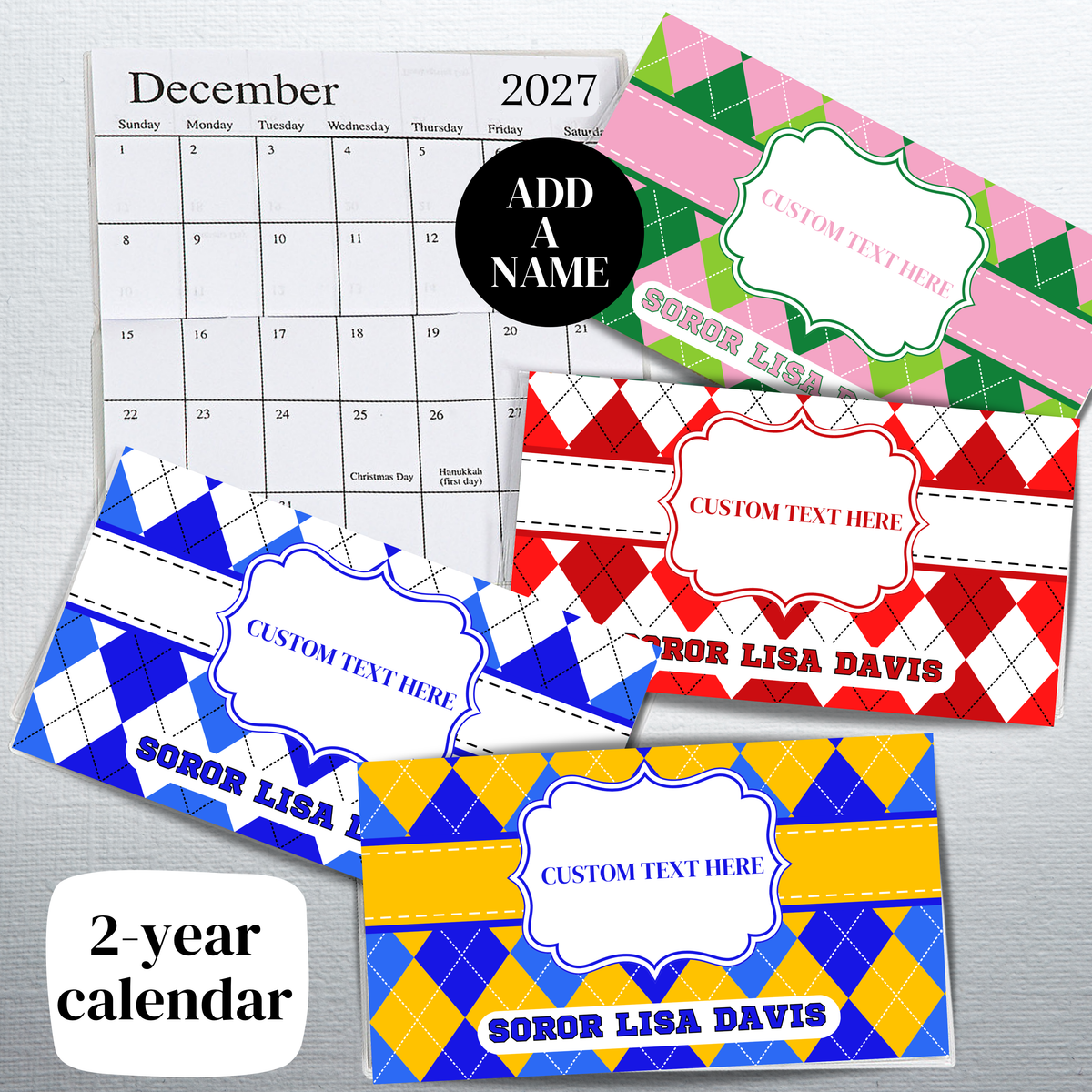 Sorority Inspired Personalized 2-Year Pocket Calendar 2027-2028 FREE DOMESTIC SHIPPING